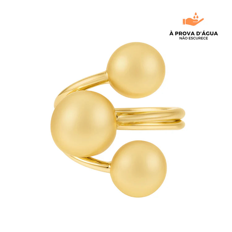 Anel Três Pontos Regulável Banhado em Ouro 18k