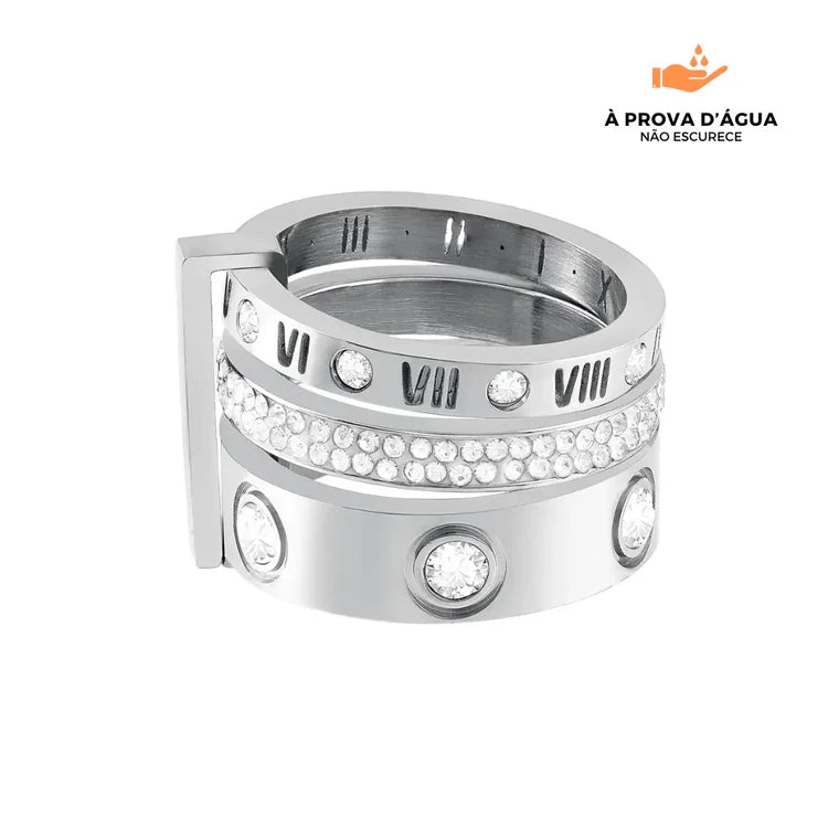 Anel Triplo Glamour Banhado em Prata