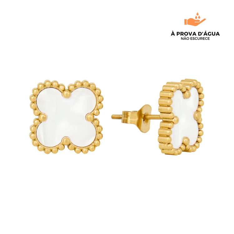 Brincos de Trevo Branco Banhados em Ouro 18k