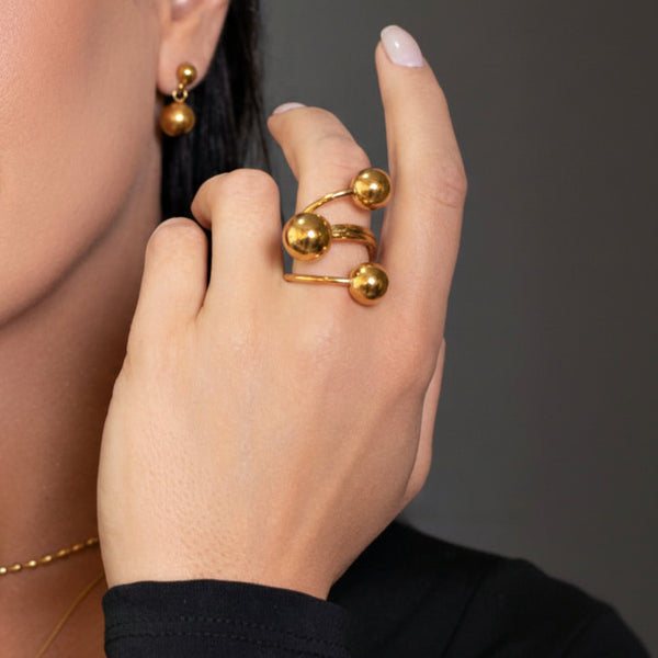 Anel Três Pontos Regulável Banhado em Ouro 18k